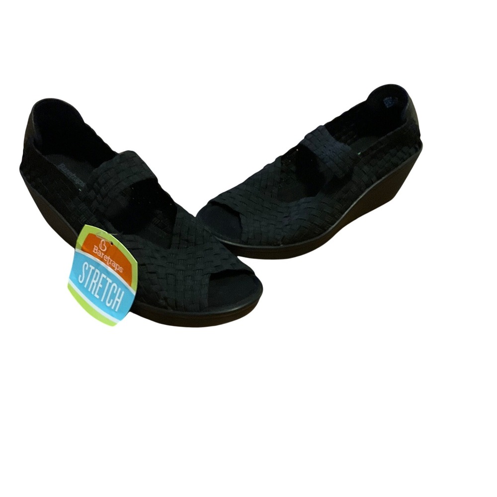 Baretraps Umma Wedge Sandals Womens 7M Black NEW Woven Stretch Memory Foam BTS15